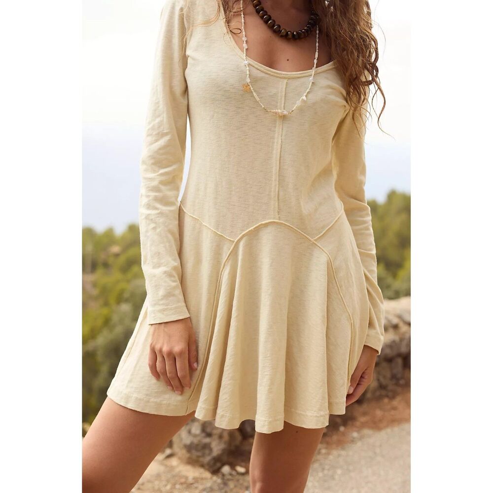 Free People Free Est Twilight Cove Mini Dress Long Sleeve Flared L NEW 284750